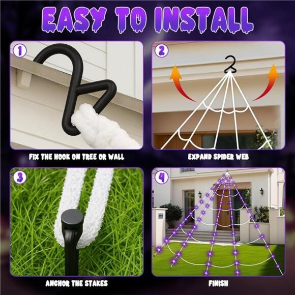 Halloween Decorations Spider Web Lights, 250 LED 16.4Ft Light Up Spider Web - Picture 3 of 8